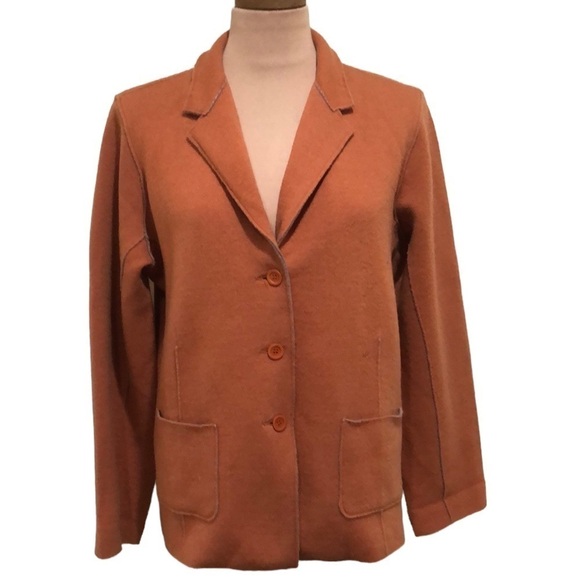 Eileen Fisher Merino Wool Sweater Jacket Size Large Orange - Picture 1 of 13